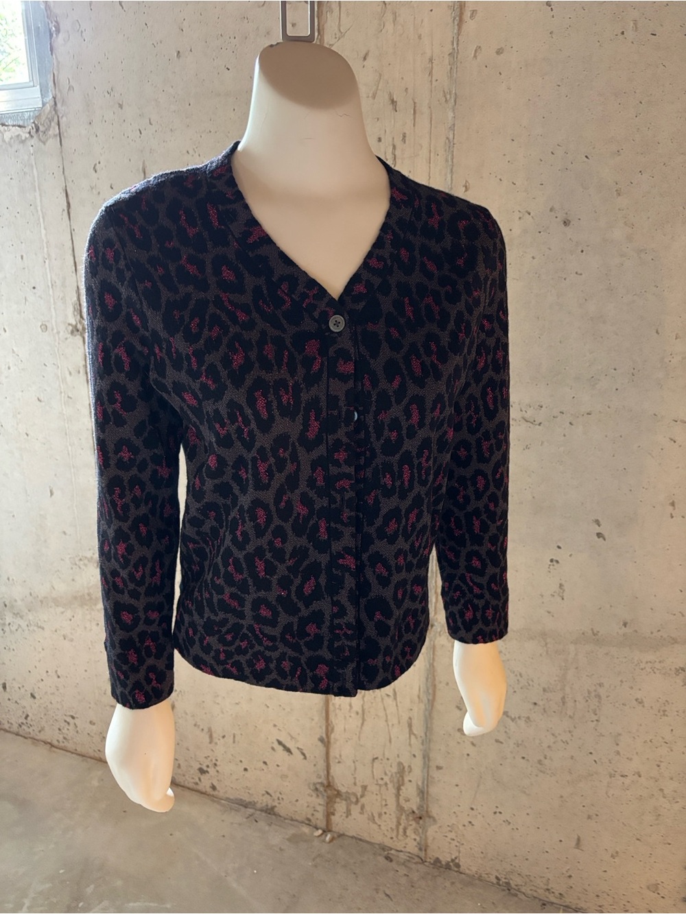 Marc by Marc Jacobs Black and Pink Leopard-Print V-Neck Cardigan